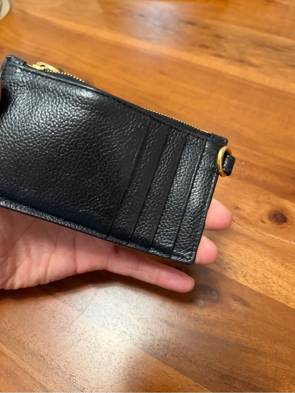 Balenciaga Black Leather Logo Zip Card Pouch with Gold Hardware